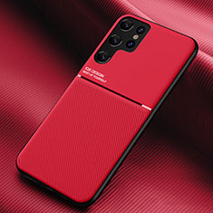 Silikon Hülle Handyhülle Ultra Dünn Schutzhülle Tasche Flexible mit Magnetisch für Samsung Galaxy S21 Ultra 5G Rot
