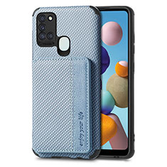 Silikon Hülle Handyhülle Ultra Dünn Schutzhülle Tasche Flexible mit Magnetisch S01D für Samsung Galaxy A21s Blau