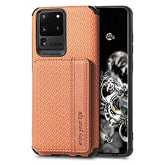 Silikon Hülle Handyhülle Ultra Dünn Schutzhülle Tasche Flexible mit Magnetisch S01D für Samsung Galaxy S20 Ultra 5G Braun