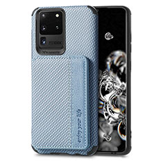 Silikon Hülle Handyhülle Ultra Dünn Schutzhülle Tasche Flexible mit Magnetisch S01D für Samsung Galaxy S20 Ultra Blau