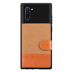 Silikon Hülle Handyhülle Ultra Dünn Schutzhülle Tasche Flexible mit Magnetisch S04D für Samsung Galaxy Note 10 5G Braun