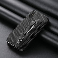 Silikon Hülle Handyhülle Ultra Dünn Schutzhülle Tasche Flexible mit Magnetisch S04D für Xiaomi Redmi 9A Schwarz