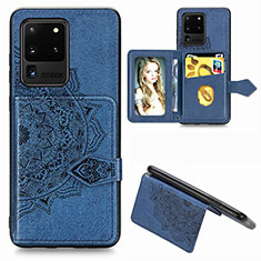 Silikon Hülle Handyhülle Ultra Dünn Schutzhülle Tasche Flexible mit Magnetisch S05D für Samsung Galaxy S20 Ultra Blau