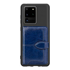 Silikon Hülle Handyhülle Ultra Dünn Schutzhülle Tasche Flexible mit Magnetisch S14D für Samsung Galaxy S20 Ultra Blau