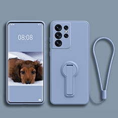 Silikon Hülle Handyhülle Ultra Dünn Schutzhülle Tasche Flexible mit Ständer für Samsung Galaxy S22 Ultra 5G Lavendel Grau