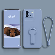Silikon Hülle Handyhülle Ultra Dünn Schutzhülle Tasche Flexible mit Ständer für Vivo iQOO Neo6 SE 5G Lavendel Grau