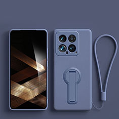 Silikon Hülle Handyhülle Ultra Dünn Schutzhülle Tasche Flexible mit Ständer für Xiaomi Mi 14 5G Lavendel Grau