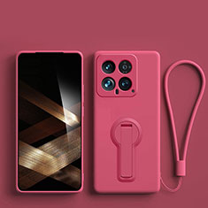 Silikon Hülle Handyhülle Ultra Dünn Schutzhülle Tasche Flexible mit Ständer für Xiaomi Mi 14 Pro 5G Pink