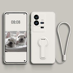 Silikon Hülle Handyhülle Ultra Dünn Schutzhülle Tasche Flexible mit Ständer S01 für Vivo iQOO 11 Pro 5G Weiß