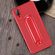 Silikon Hülle Handyhülle Ultra Dünn Schutzhülle Tasche Silikon mit Fingerring Ständer A01 für Huawei P20 Rot