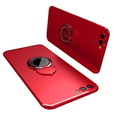 Silikon Hülle Handyhülle Ultra Dünn Schutzhülle Tasche Silikon mit Fingerring Ständer für Huawei Honor V10 Rot