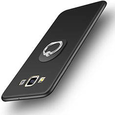 Silikon Hülle Handyhülle Ultra Dünn Schutzhülle Tasche Silikon mit Fingerring Ständer für Samsung Galaxy A3 SM-300F Schwarz