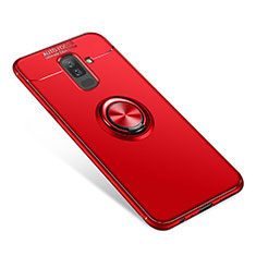Silikon Hülle Handyhülle Ultra Dünn Schutzhülle Tasche Silikon mit Fingerring Ständer für Samsung Galaxy A9 Star Lite Rot