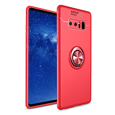 Silikon Hülle Handyhülle Ultra Dünn Schutzhülle Tasche Silikon mit Fingerring Ständer für Samsung Galaxy Note 8 Duos N950F Rot