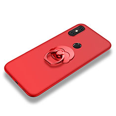 Silikon Hülle Handyhülle Ultra Dünn Schutzhülle Tasche Silikon mit Fingerring Ständer für Xiaomi Mi 8 Rot
