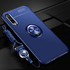 Silikon Hülle Handyhülle Ultra Dünn Schutzhülle Tasche Silikon mit Magnetisch Fingerring Ständer A01 für Huawei Honor 9X Pro Blau