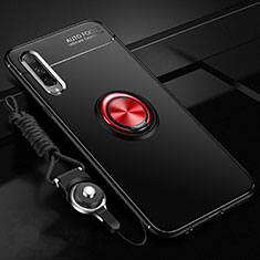Silikon Hülle Handyhülle Ultra Dünn Schutzhülle Tasche Silikon mit Magnetisch Fingerring Ständer A01 für Huawei Honor 9X Pro Rot und Schwarz