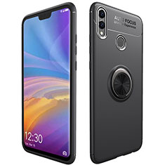 Silikon Hülle Handyhülle Ultra Dünn Schutzhülle Tasche Silikon mit Magnetisch Fingerring Ständer A01 für Huawei Honor V10 Lite Schwarz