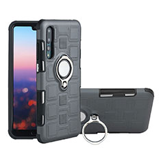 Silikon Hülle Handyhülle Ultra Dünn Schutzhülle Tasche Silikon mit Magnetisch Fingerring Ständer A01 für Huawei P20 Pro Grau