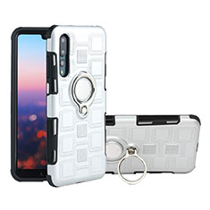 Silikon Hülle Handyhülle Ultra Dünn Schutzhülle Tasche Silikon mit Magnetisch Fingerring Ständer A01 für Huawei P20 Pro Weiß