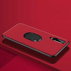 Silikon Hülle Handyhülle Ultra Dünn Schutzhülle Tasche Silikon mit Magnetisch Fingerring Ständer A01 für Huawei P30 Rot