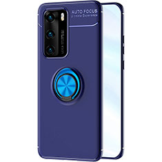 Silikon Hülle Handyhülle Ultra Dünn Schutzhülle Tasche Silikon mit Magnetisch Fingerring Ständer A01 für Huawei P40 Blau
