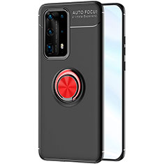 Silikon Hülle Handyhülle Ultra Dünn Schutzhülle Tasche Silikon mit Magnetisch Fingerring Ständer A01 für Huawei P40 Pro+ Plus Rot und Schwarz