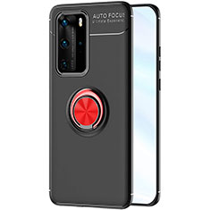 Silikon Hülle Handyhülle Ultra Dünn Schutzhülle Tasche Silikon mit Magnetisch Fingerring Ständer A01 für Huawei P40 Pro Rot und Schwarz