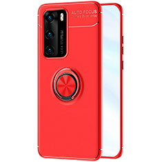 Silikon Hülle Handyhülle Ultra Dünn Schutzhülle Tasche Silikon mit Magnetisch Fingerring Ständer A01 für Huawei P40 Rot