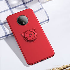 Silikon Hülle Handyhülle Ultra Dünn Schutzhülle Tasche Silikon mit Magnetisch Fingerring Ständer A01 für OnePlus 7T Rot