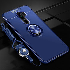 Silikon Hülle Handyhülle Ultra Dünn Schutzhülle Tasche Silikon mit Magnetisch Fingerring Ständer A01 für Oppo A11 Blau