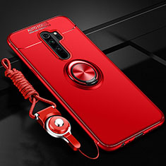 Silikon Hülle Handyhülle Ultra Dünn Schutzhülle Tasche Silikon mit Magnetisch Fingerring Ständer A01 für Oppo A11X Rot
