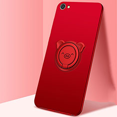 Silikon Hülle Handyhülle Ultra Dünn Schutzhülle Tasche Silikon mit Magnetisch Fingerring Ständer A01 für Oppo A3 Rot