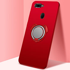 Silikon Hülle Handyhülle Ultra Dünn Schutzhülle Tasche Silikon mit Magnetisch Fingerring Ständer A01 für Oppo A7 Rot