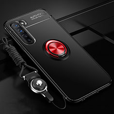 Silikon Hülle Handyhülle Ultra Dünn Schutzhülle Tasche Silikon mit Magnetisch Fingerring Ständer A01 für Oppo Find X2 Lite Rot und Schwarz
