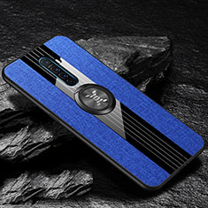 Silikon Hülle Handyhülle Ultra Dünn Schutzhülle Tasche Silikon mit Magnetisch Fingerring Ständer A01 für Oppo Reno Ace Blau