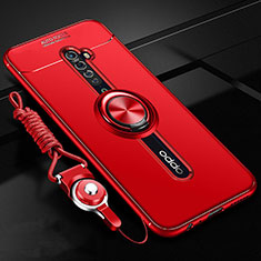 Silikon Hülle Handyhülle Ultra Dünn Schutzhülle Tasche Silikon mit Magnetisch Fingerring Ständer A01 für Oppo Reno2 Rot