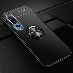 Silikon Hülle Handyhülle Ultra Dünn Schutzhülle Tasche Silikon mit Magnetisch Fingerring Ständer A01 für Xiaomi Mi 10 Schwarz