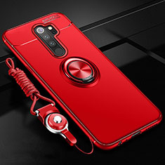 Silikon Hülle Handyhülle Ultra Dünn Schutzhülle Tasche Silikon mit Magnetisch Fingerring Ständer A01 für Xiaomi Redmi Note 8 Pro Rot