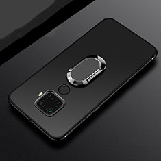 Silikon Hülle Handyhülle Ultra Dünn Schutzhülle Tasche Silikon mit Magnetisch Fingerring Ständer A02 für Huawei Nova 5z Schwarz