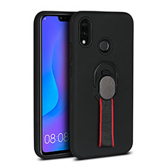 Silikon Hülle Handyhülle Ultra Dünn Schutzhülle Tasche Silikon mit Magnetisch Fingerring Ständer A02 für Huawei P20 Lite Schwarz