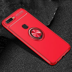 Silikon Hülle Handyhülle Ultra Dünn Schutzhülle Tasche Silikon mit Magnetisch Fingerring Ständer A02 für Oppo A7 Rot