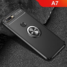 Silikon Hülle Handyhülle Ultra Dünn Schutzhülle Tasche Silikon mit Magnetisch Fingerring Ständer A02 für Oppo A7 Schwarz