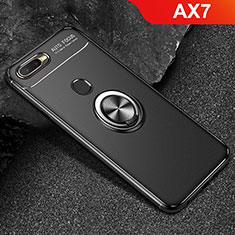 Silikon Hülle Handyhülle Ultra Dünn Schutzhülle Tasche Silikon mit Magnetisch Fingerring Ständer A02 für Oppo AX7 Schwarz