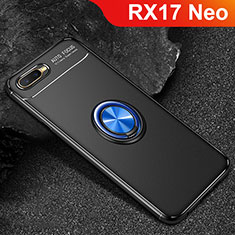 Silikon Hülle Handyhülle Ultra Dünn Schutzhülle Tasche Silikon mit Magnetisch Fingerring Ständer A02 für Oppo RX17 Neo Blau und Schwarz