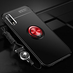 Silikon Hülle Handyhülle Ultra Dünn Schutzhülle Tasche Silikon mit Magnetisch Fingerring Ständer A03 für Huawei Honor 9X Rot und Schwarz