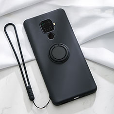 Silikon Hülle Handyhülle Ultra Dünn Schutzhülle Tasche Silikon mit Magnetisch Fingerring Ständer A03 für Huawei Nova 5i Pro Schwarz