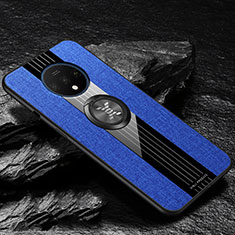 Silikon Hülle Handyhülle Ultra Dünn Schutzhülle Tasche Silikon mit Magnetisch Fingerring Ständer A03 für OnePlus 7T Blau