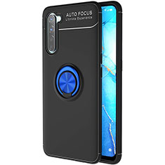 Silikon Hülle Handyhülle Ultra Dünn Schutzhülle Tasche Silikon mit Magnetisch Fingerring Ständer A03 für Oppo Find X2 Lite Blau und Schwarz