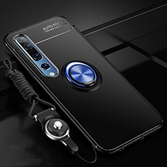Silikon Hülle Handyhülle Ultra Dünn Schutzhülle Tasche Silikon mit Magnetisch Fingerring Ständer A03 für Xiaomi Mi 10 Pro Blau und Schwarz
